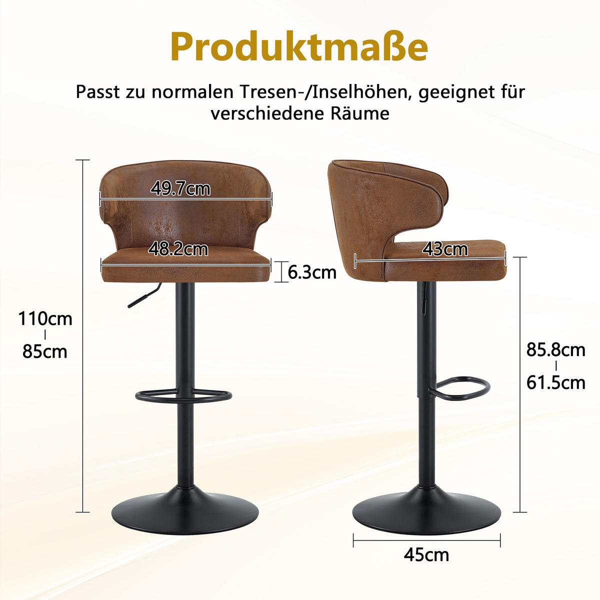 BAROVÁ STOLIČKA Sada 2 ks, otočná a výškově nastavitelná, hnědá - hnědá, textil (49.7/110/45cm) - Urban Meuble