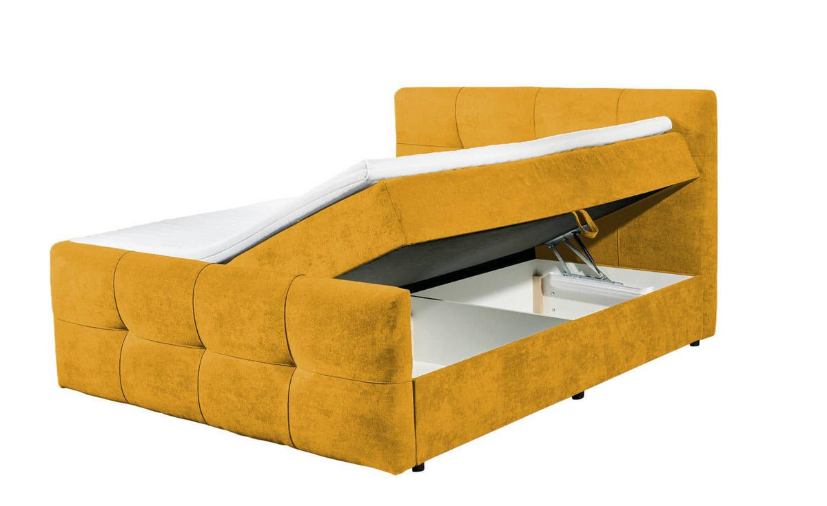 BOXBETT mit 9‑Zonen-Tonnentaschenfederkern-Matratze, HR-30-Topper, Bettkasten - Gelb/Schwarz, Holz/Kunststoff (160/200cm) - ed exciting design