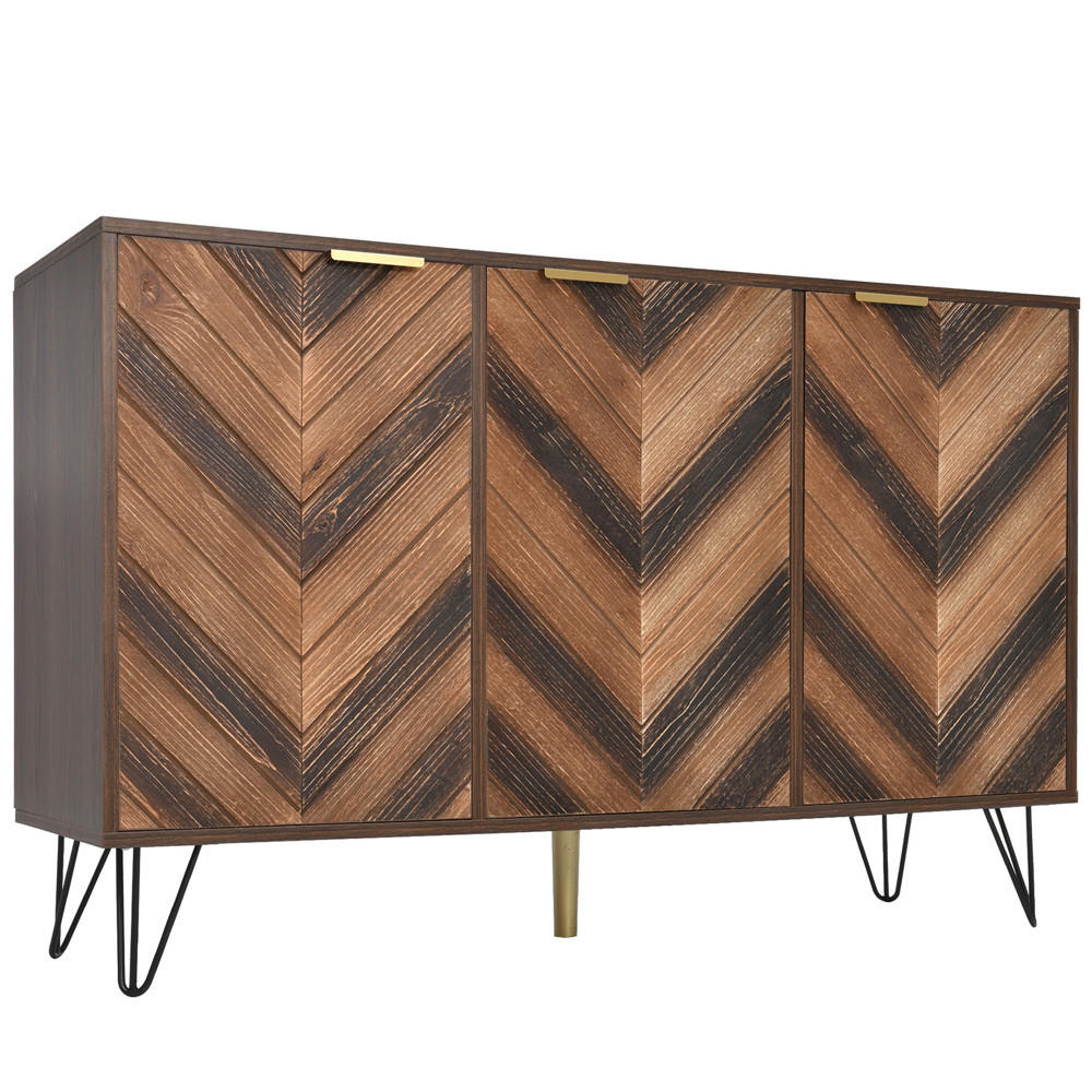 SIDEBOARD 120/76,5/38 cm mit 3 Türen Massivholzfurnier Gold Griffe - Braun, Holz (120/76.5/38cm) - Kaket