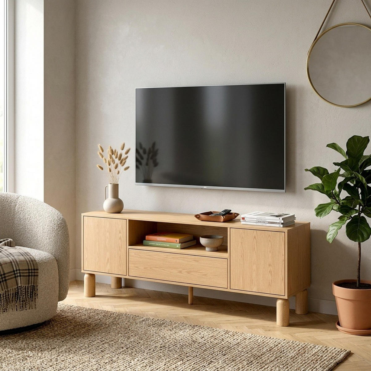 TV-LOWBOARD Sanden SN-6 160 x 61,6 x 40,6 cm Eiche Bookmatch - Eichefarben, Holz/Holzwerkstoff (160/61.6/40.6cm) - Koseto