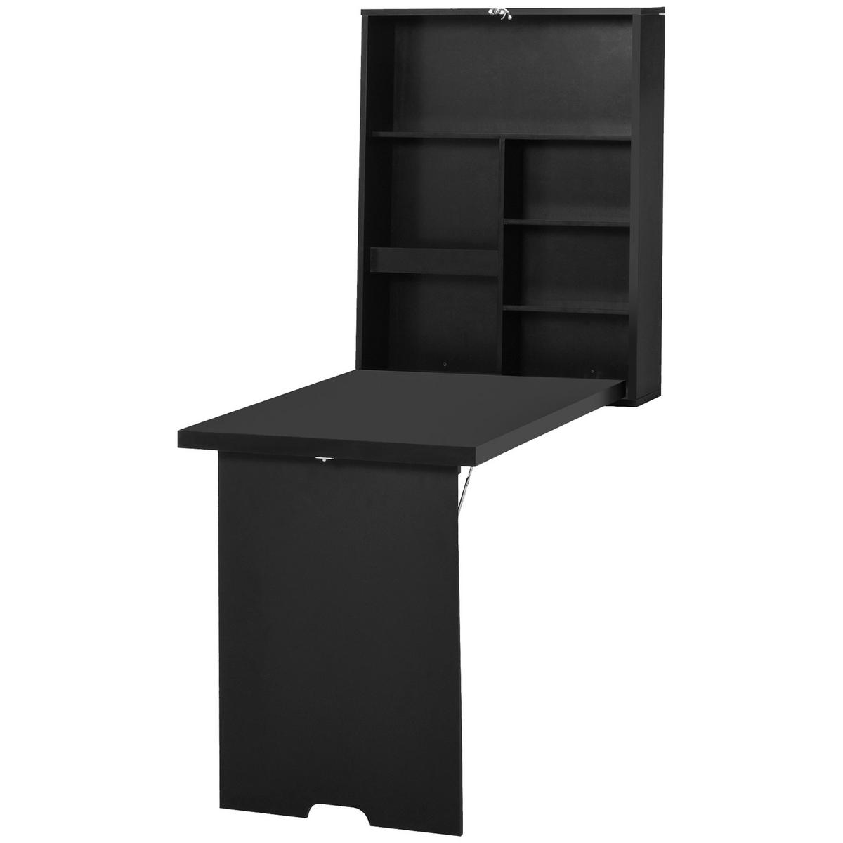 WANDKLAPPTSCHREIBTISCH DE-09098 mit Schreibtafel und 5 Fächern Schwarz - Schwarz, Holzwerkstoff (60/94.5/147cm) - ComfortXL