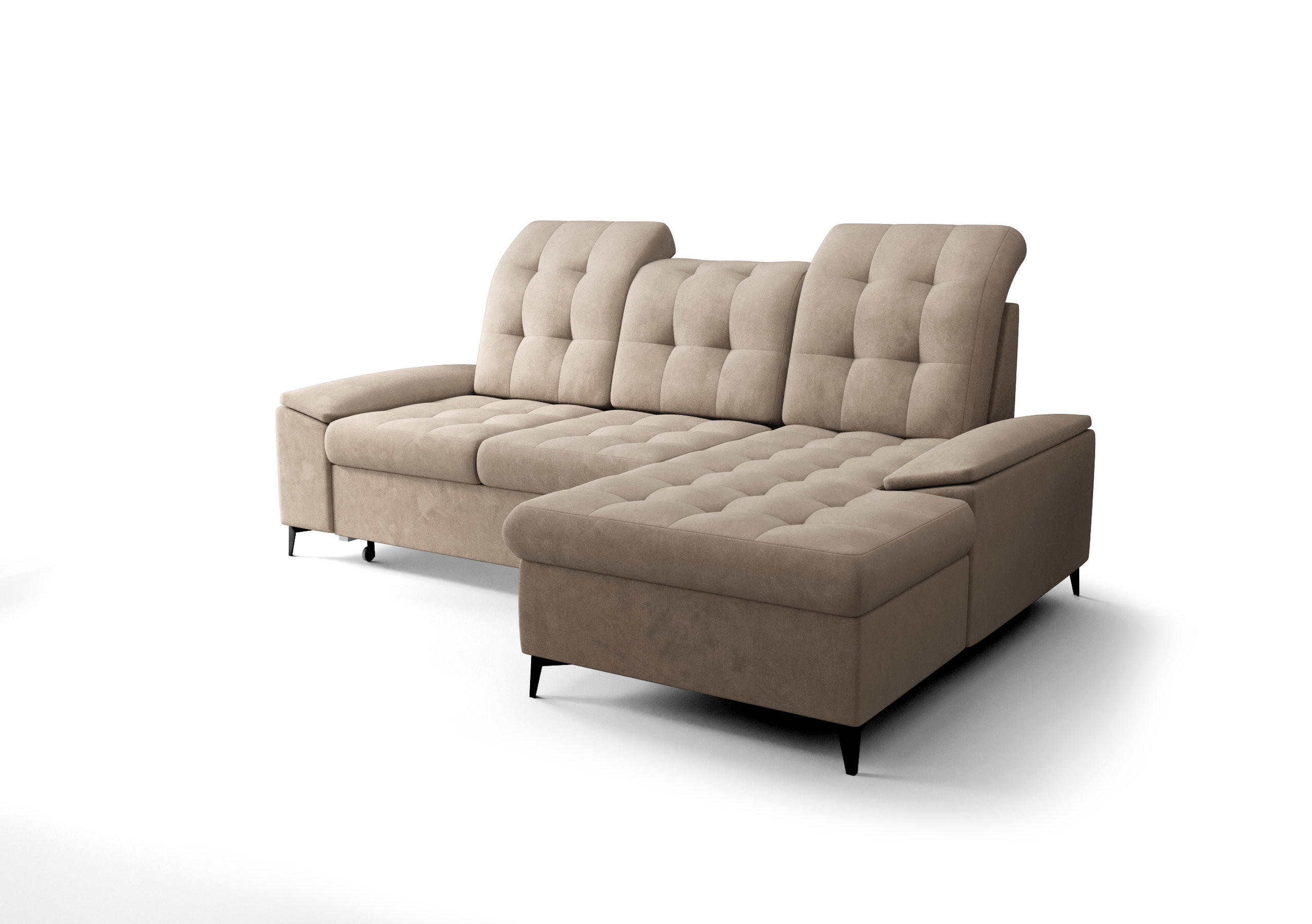 ECKSOFA KONGO RBN18, Eckcouch in L-Form mit Schlaffunktion, Farbe: Beige, Velourstoff, Ottomane Rechts - Beige, Textil (257/172cm) - O-Sofa
