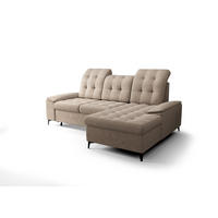ECKSOFA KONGO RBN18, Eckcouch in L-Form mit Schlaffunktion, Farbe: Beige, Velourstoff, Ottomane Rechts - Beige, Textil (257/172cm) - O-Sofa