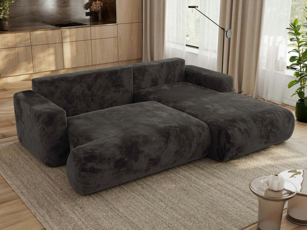ECKSOFA OVO L Dunkelgrau Plüsch - Rechts Seite - Dunkelgrau/Schwarz, Kunststoff/Textil (195/271cm) - MKS