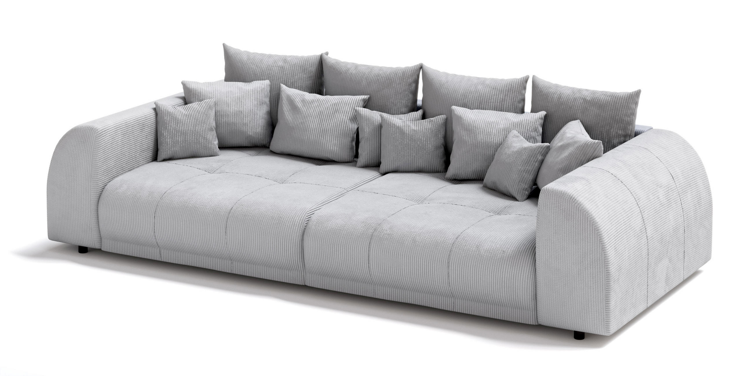 BIGSOFA Levana 5 Sitzer Hellgrau Cord-Stoff - Hellgrau/Schwarz, Holz/Kunststoff (310/86/135cm) - S-Style Möbel