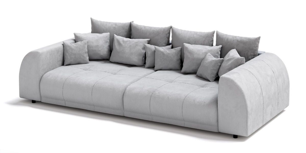 BIGSOFA Levana 5 Sitzer Hellgrau Cord-Stoff - Hellgrau/Schwarz, Holz/Kunststoff (310/86/135cm) - S-Style Möbel