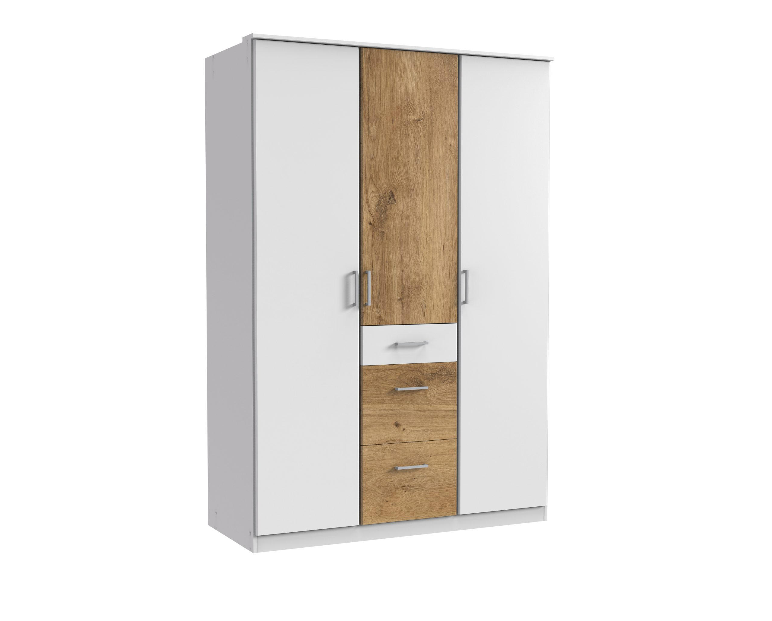 DREHTÜRENSCHRANK Click in Weiß mit Plankeneiche - 135 cm Breite ohne Spiegel - Weiß, Holzwerkstoff (135/199/58cm)
