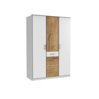 DREHTÜRENSCHRANK Click in Weiß mit Plankeneiche - 135 cm Breite ohne Spiegel - Weiß, Holzwerkstoff (135/199/58cm)