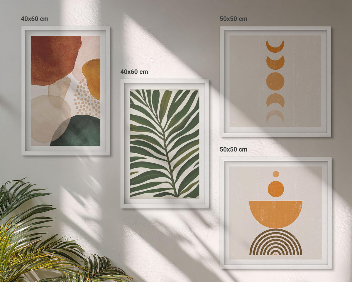 BILDER SET 4er Set - 50x50 cm & 40x60 cm Weißer Rahmen - Abstrakte Blattformen - Weiß, Kunststoff (50/50cm) - TULUP