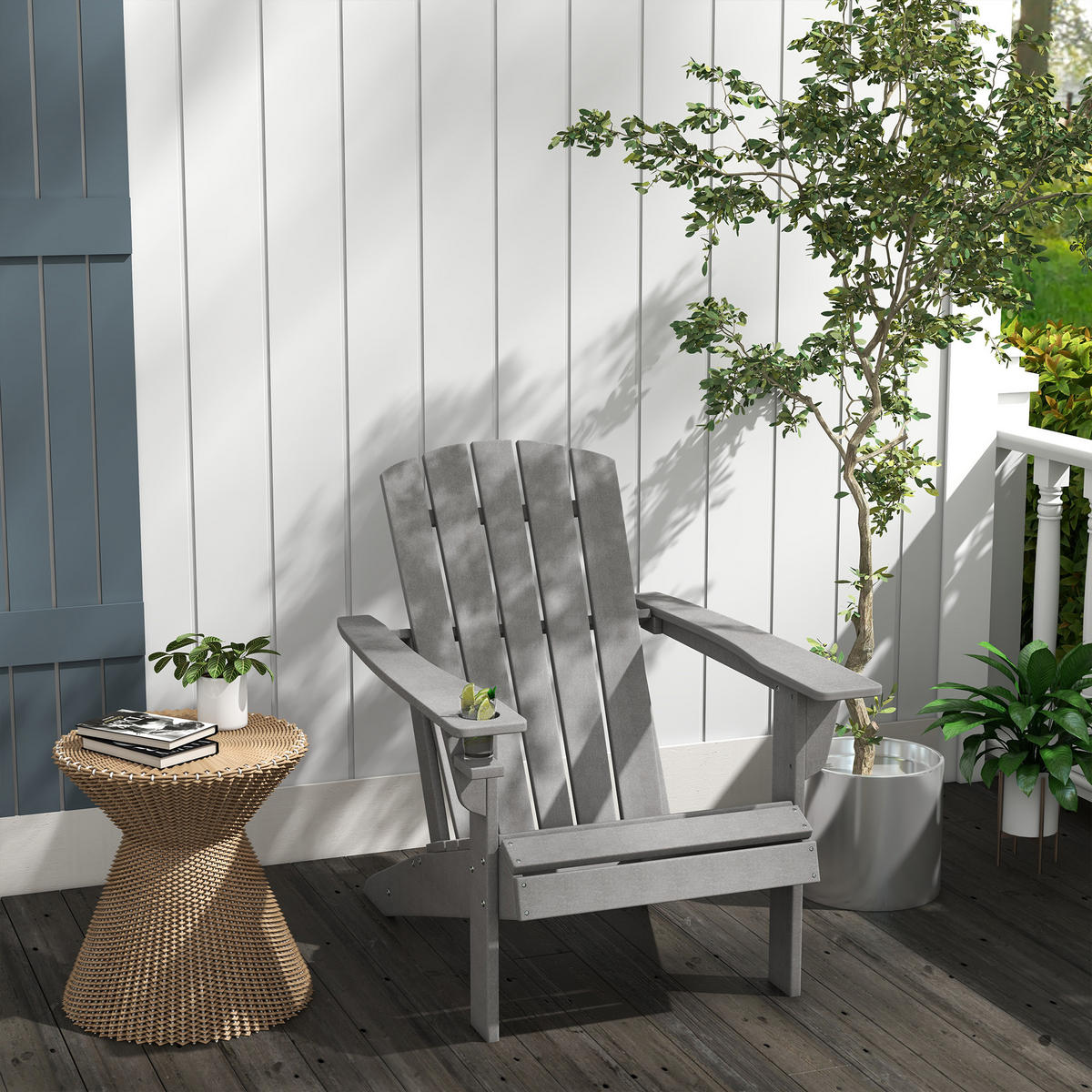 GARTENSTUHL DE-08320 ergonomisch, wetterfest, mit Becherhalter Grau - Grau, Kunststoff (89/87/74cm) - ComfortXL