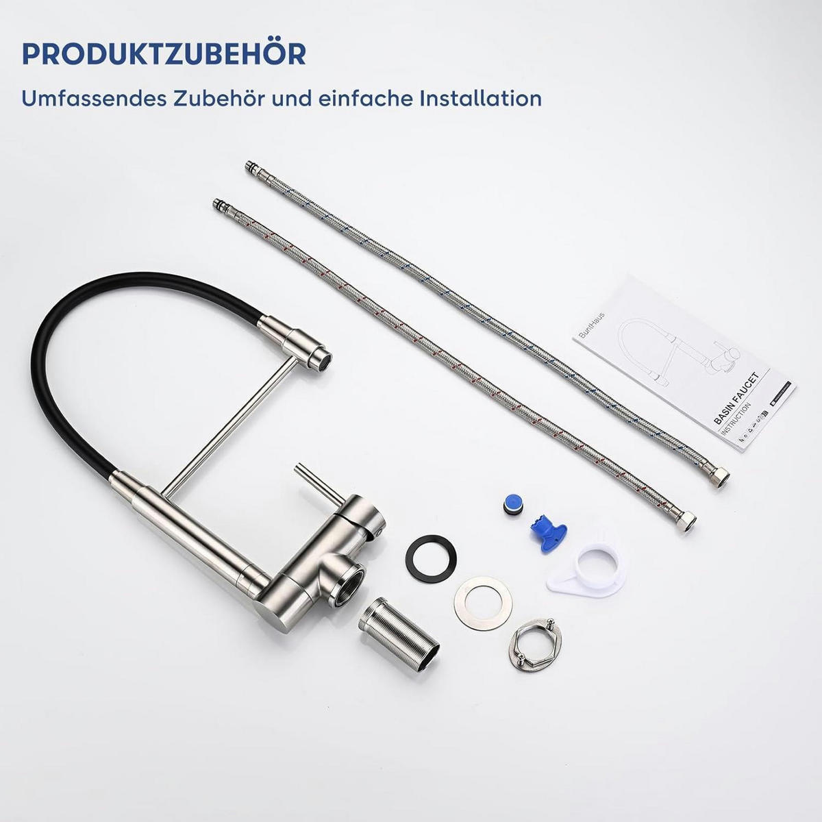 KÜCHENARMATUR ausziehbar klappbar 360° schwenkbar gebürsteter Edelstahl - Silberfarben, Metall (6/42.8/22cm)