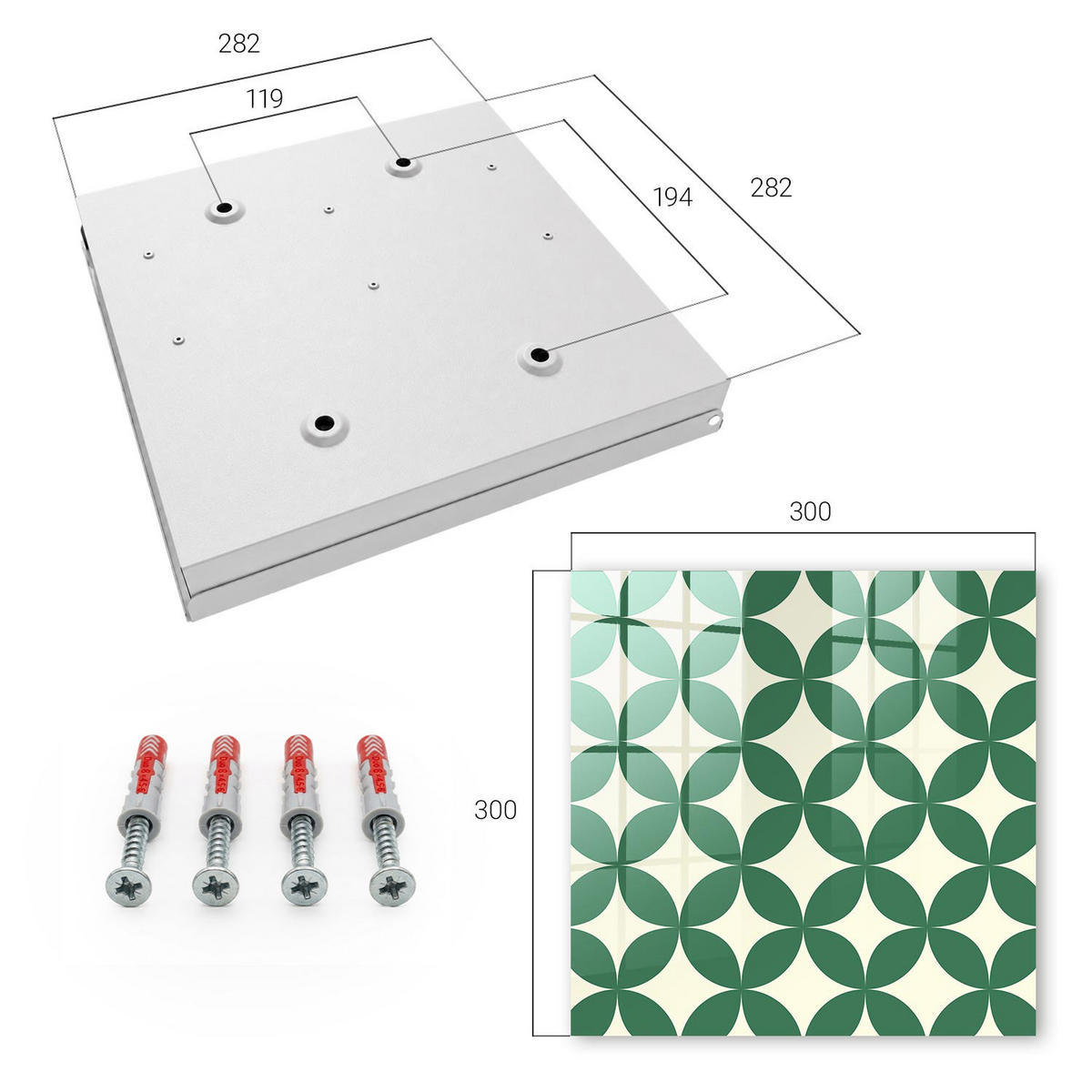 SCHLÜSSELBOX Weiß 30x30 cm – Türöffnung nach rechts - Grüne Räder - Grün, Metall (30/30/5cm) - TULUP