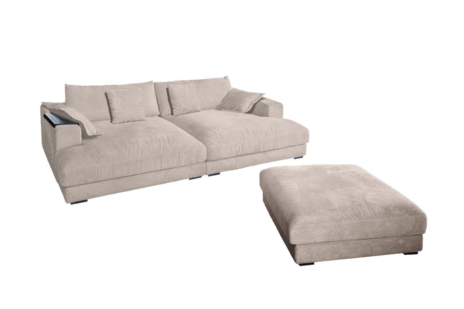 BIG SOFA-SET MIT TABLETT SCHWARZ MADELINE Taupe Cord - Taupe/Schwarz, Kunststoff/Textil (290/85/170cm) - KAWOLA