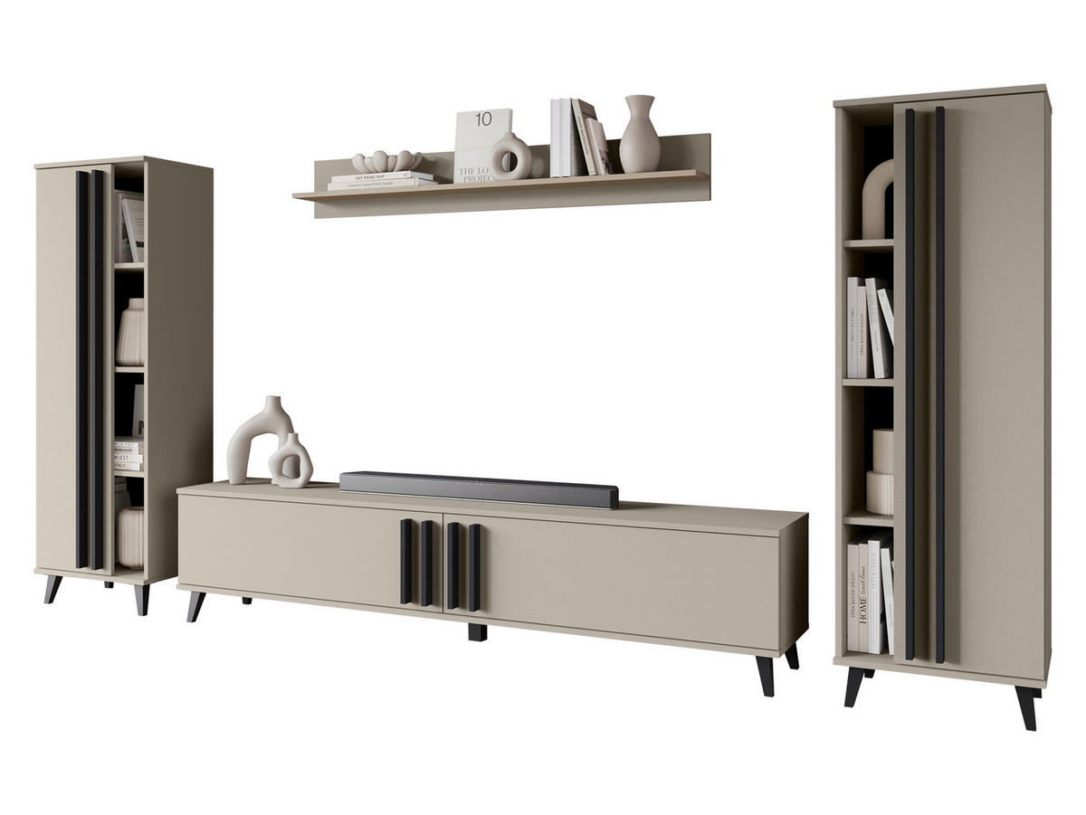 WOHNWAND Helsinki I - Beige/Schwarz, Holzwerkstoff/Kunststoff (180/70/33cm) - MIRJAN24