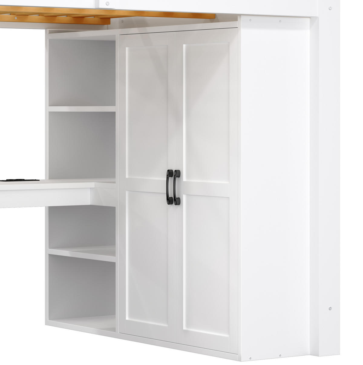 HOCHBETT aus Kiefernholz 140x200 cm Weiß mit Schreibtisch, Kleiderschrank, Stauraumtreppe, LED und USB - Weiß, Holzwerkstoff (140/200cm) - IVMEU