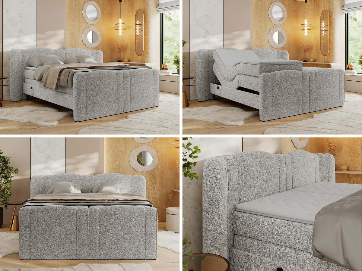 BOXBETT FORTINA 140/200 - Hellgrau Struktur - H3 - Hellgrau, Holz/Textil (140/200cm) - MKS