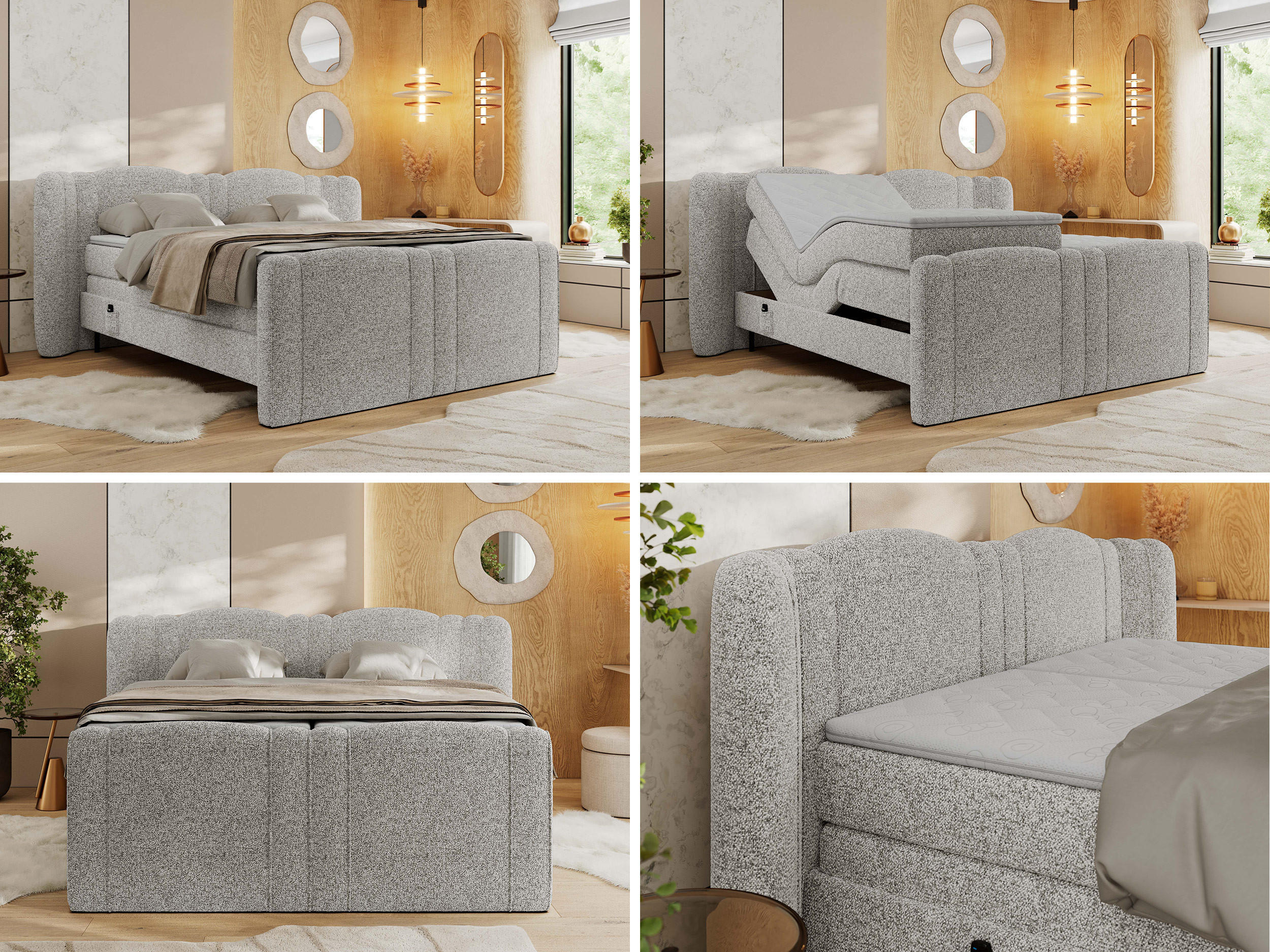 Thumbnail - MKS Boxbett, Hellgrau, Textil, 2-Sitzer, H3, 7-Zonen, Rechteckig, 160x200 cm, Schlafzimmer, Betten, Boxspringbetten