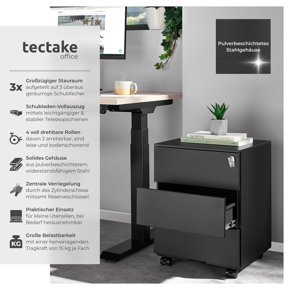 AKTENROLLSCHRANK Magna,39 x 45 x 55 cm,schwarz - Schwarz, Textil (39/55/45cm) - tectake
