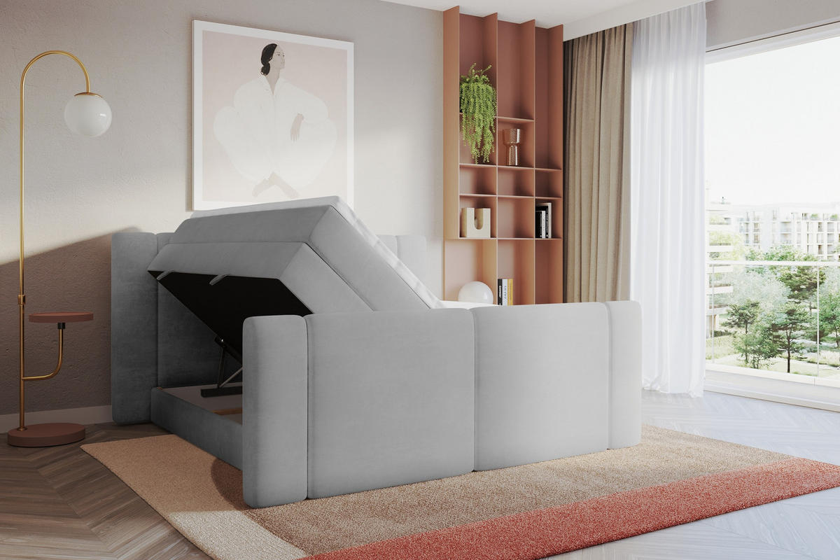 BOXSPRINGBETT mit Matratze H3/H4 - EVON KING Zanozek - 140x200 cm Grau - Greige, Holzwerkstoff (140/200cm) - ALTDECOR