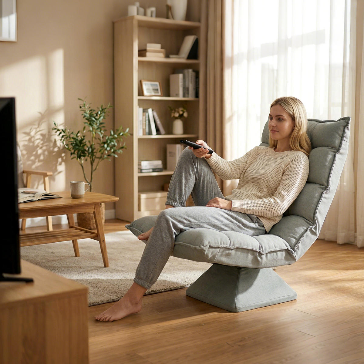 RELAXSESSEL Stahl, Samt, Hellgrau - Hellgrau, Metall (70/95/62cm) - HOMCOM