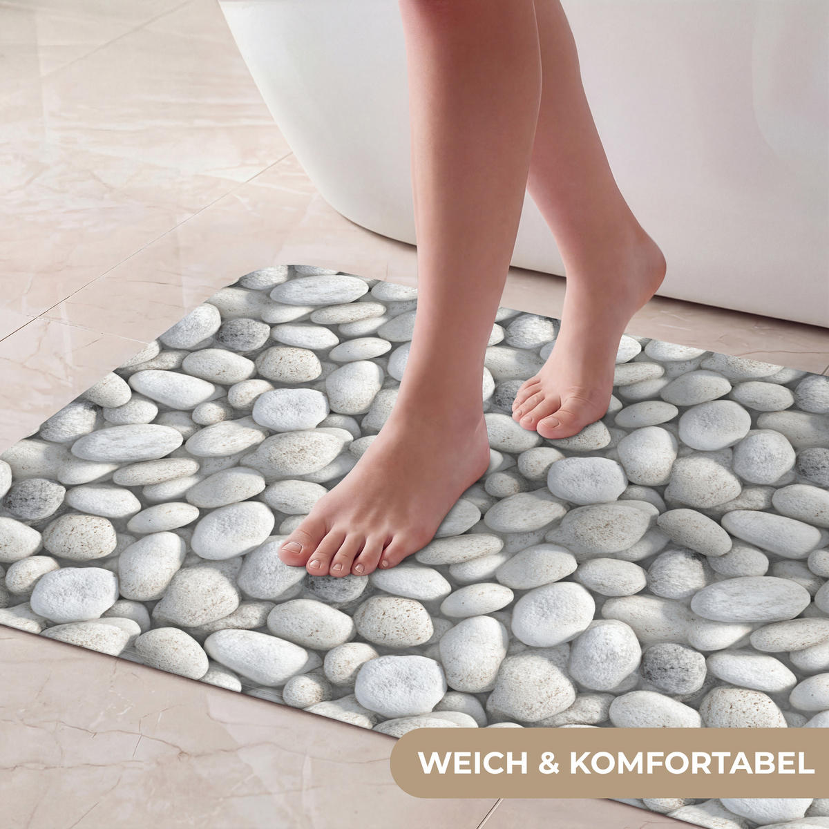 KOUPELNOVÁ PŘEDLOŽKA Kameny - šedé - oválné 80x50 cm - světle šedá, textil/plast (80/50cm) - OnlyWow
