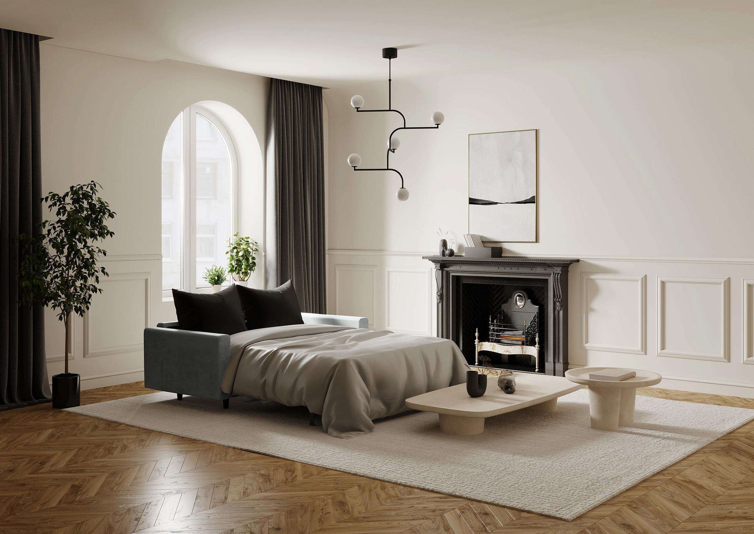 SCHLAFSOFA GERADE Samt Betongrau 189cm - Grau, Textil (189/87/100cm) - Sia Home