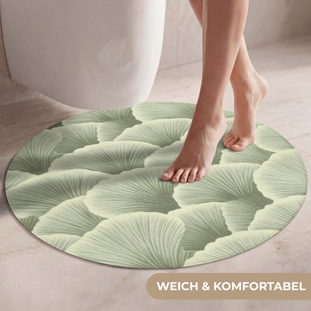 WC-VORLEGER Fächer - Blatt - Grün Toilettenteppich 70x70 cm - Pastellgrün, Kunststoff/Textil (70/1cm) - OnlyWow