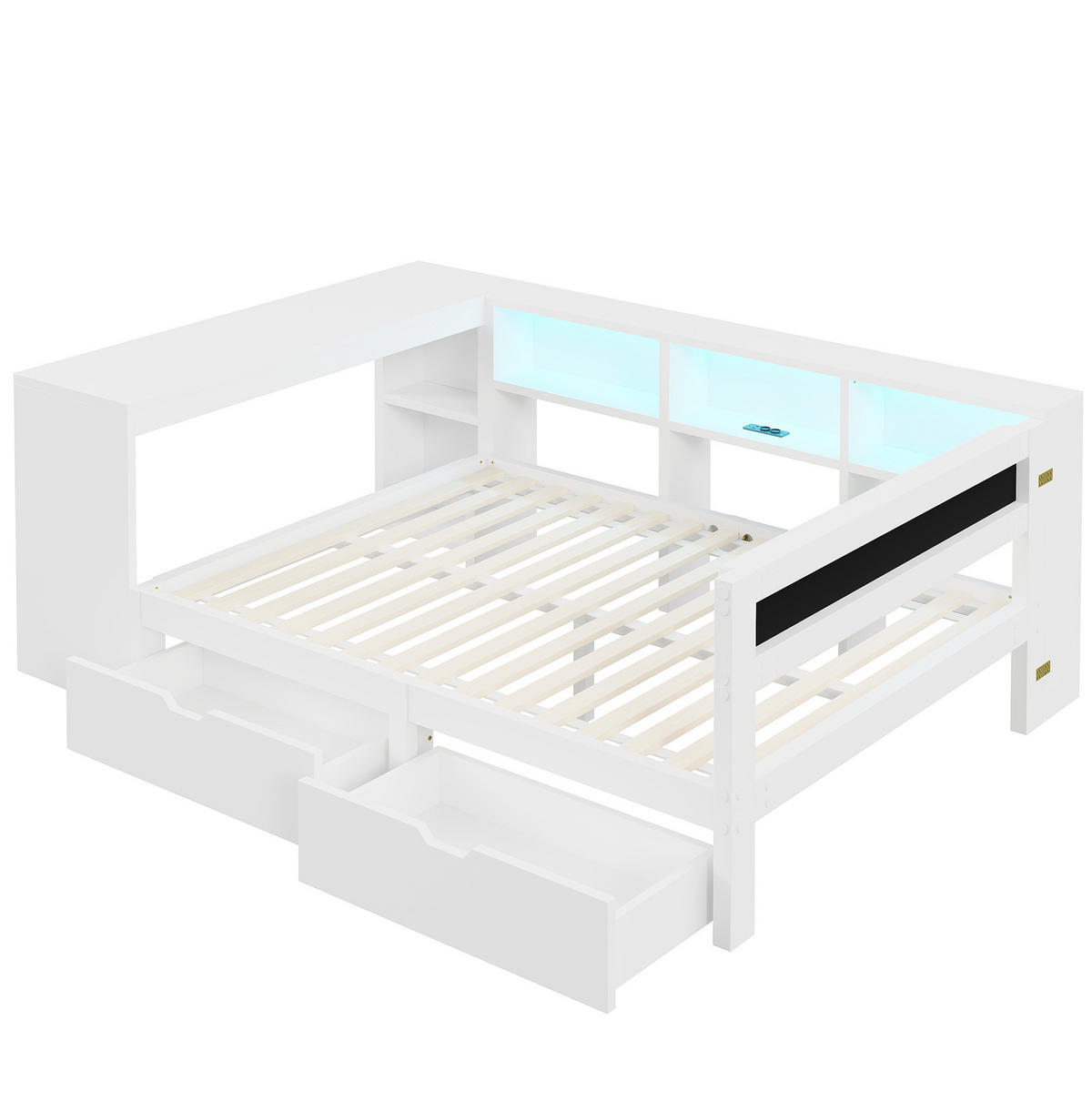 MULTIFUNKTIONSBETT 140/200 cm Weiß mit LED-Beleuchtung Ladestation Stauraum und gepolstertem Kopfteil - Weiß, Holzwerkstoff (140/200cm) - OKWISH
