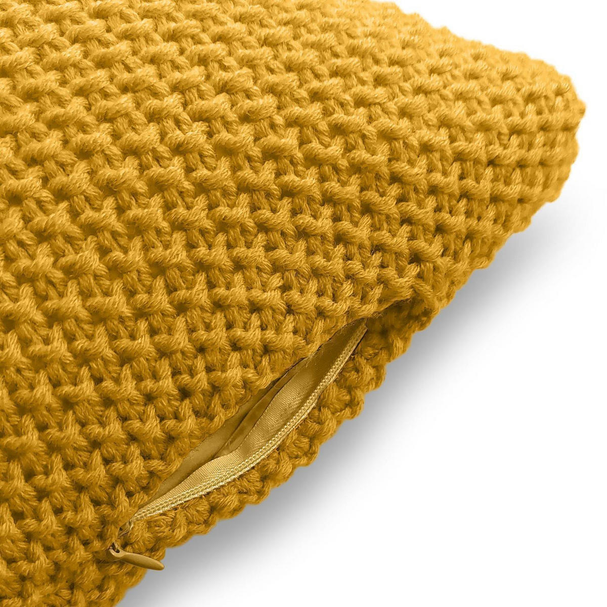 KISSENHÜLLE Strick gelb 45/45 cm mit Reißverschluss inkl. 100% Federkissen - Gelb, Textil (45/45cm) - wometo