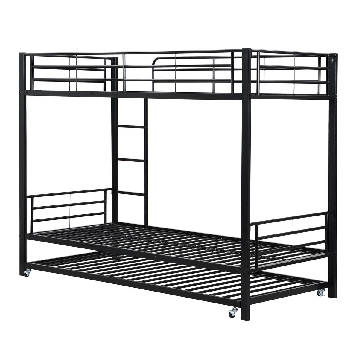 ETAGENBETT 90/200 cm in Schwarz mit Ausziehbett 90/190 cm aus Metall - Schwarz, Metall (90/190cm) - Flora Grace