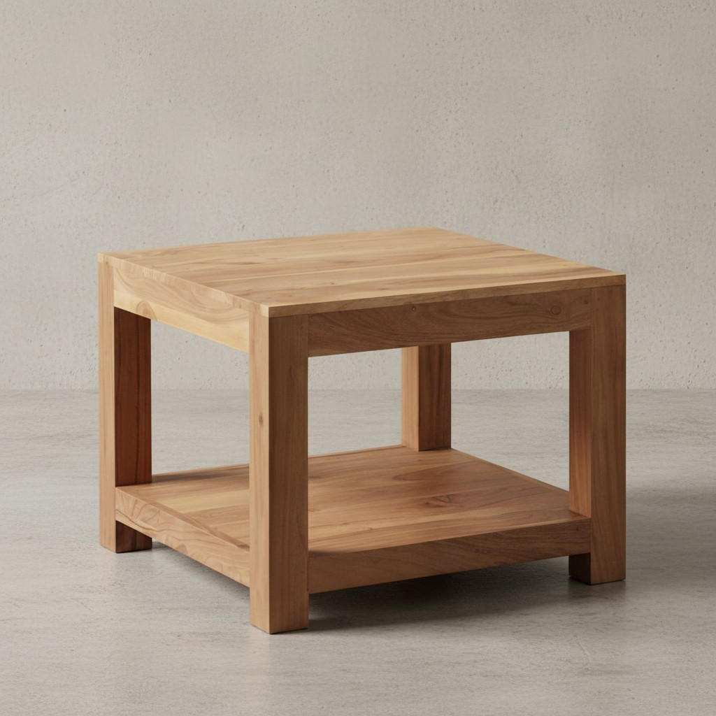 COUCHTISCH Massivholz im Landhausstil mit Ablagefach und pflegeleichter Oberfläche, Beige 60x60x45 cm - Beige, Holz (60/60/45cm) - KADIMA DESIGN