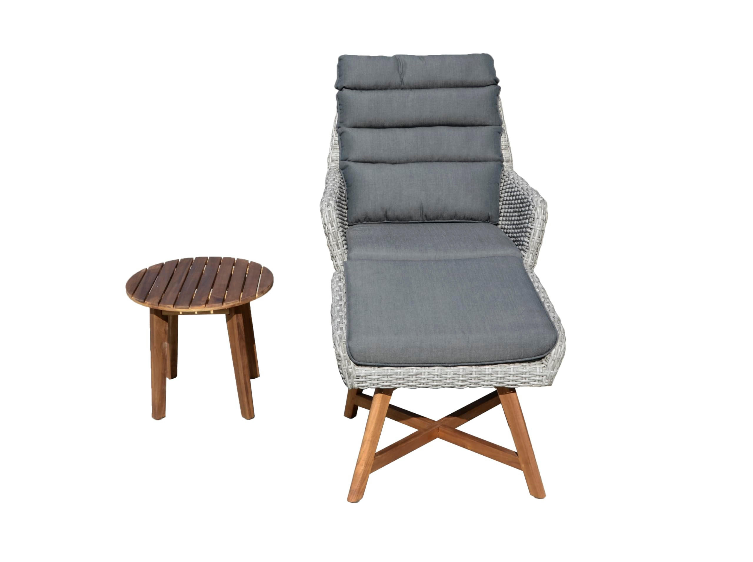 GARTENSTUHL Tokio mit Beistelltisch Grau Gartenstuhl-Set - Grau, Holz (65/95/85cm) - DELUKE
