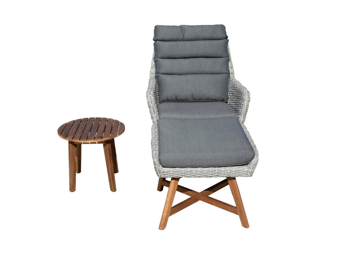GARTENSTUHL Tokio mit Beistelltisch Grau Gartenstuhl-Set - Grau, Holz (65/95/85cm) - DELUKE