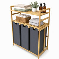 WÄSCHESAMMLER Natur Grau 3er-Set Bambus - Multicolor, Holz/Textil (78/100/41.5cm) - Relaxdays