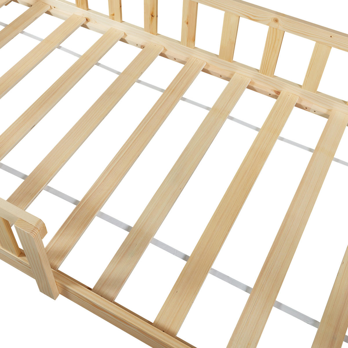HAUSBETT Hesel mit Matratze - Naturfarben, Holz/Textil (90/200cm) - [en.casa]