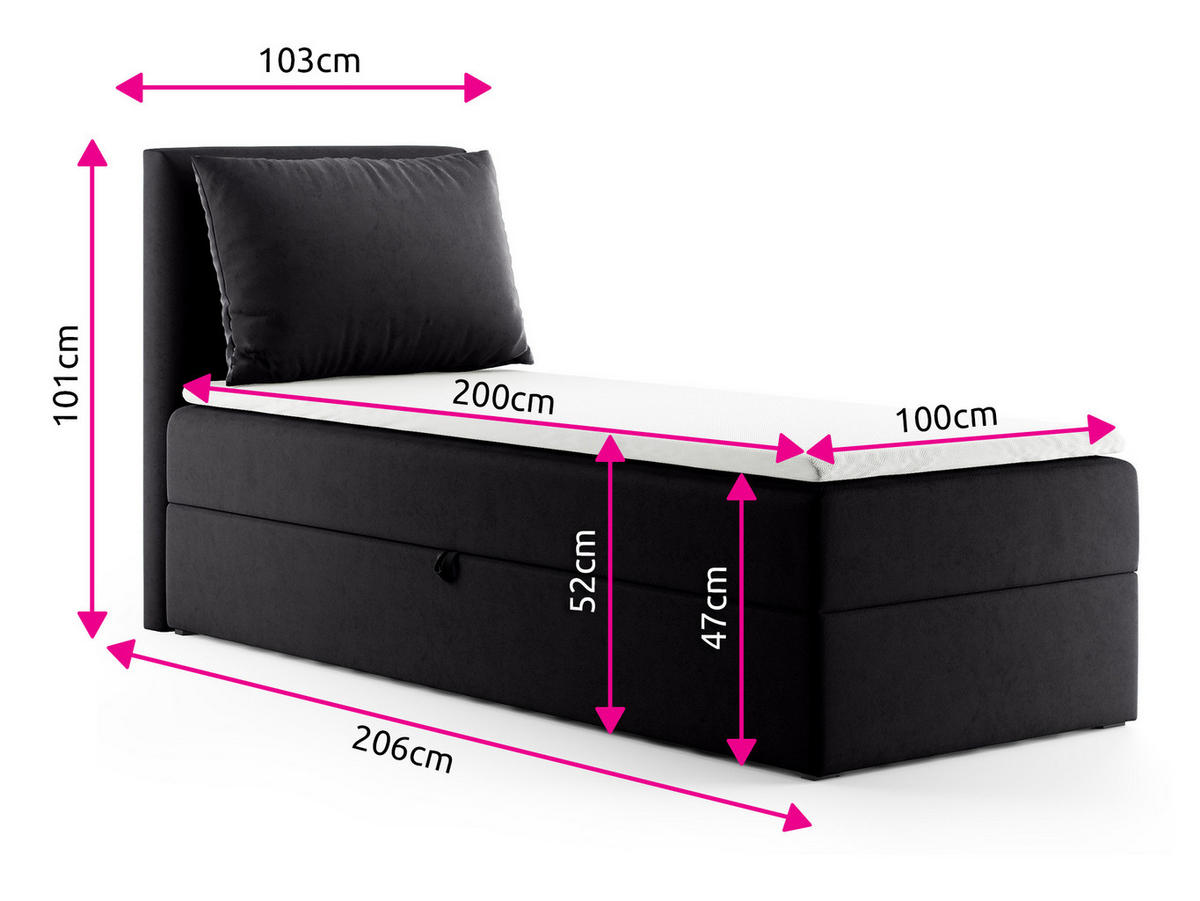 BOXBETT Egro Mini - 100x200 - schwarz (Kronos 07, Velvet) - Schwarz, Holz/Holzwerkstoff (100/200cm) - Sofnet