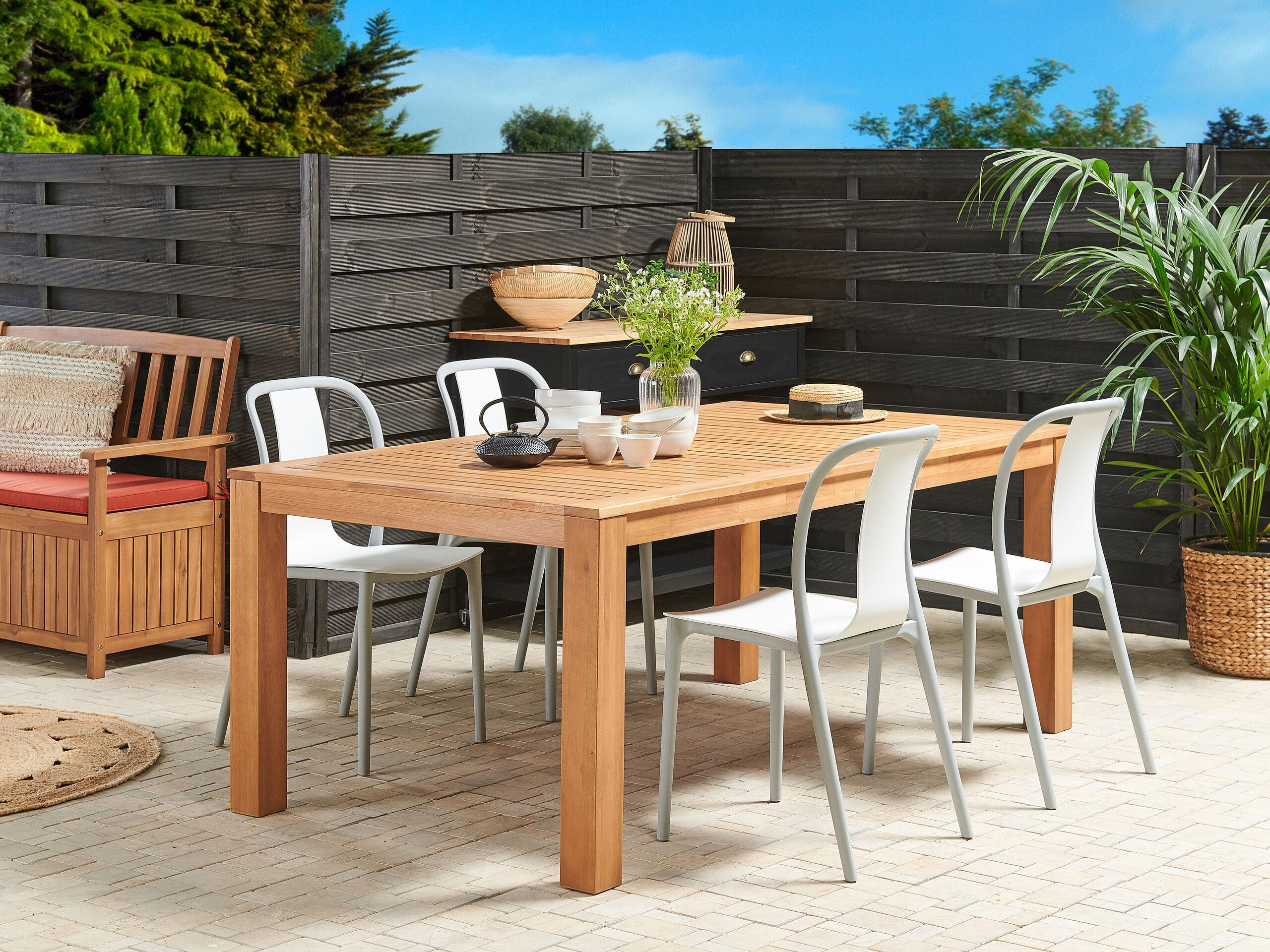 GARTENSTUHL 4er-Set Kunststoff weiß/grau Spezia - Weiß/Grau, Kunststoff (42/89/49cm) - Beliani