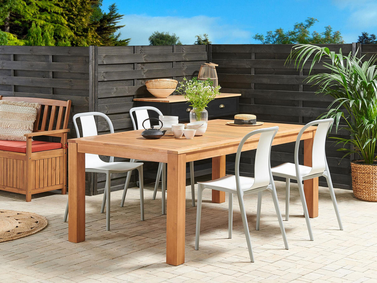 GARTENSTUHL 4er-Set Kunststoff weiß/grau Spezia - Weiß/Grau, Kunststoff (42/89/49cm) - Beliani