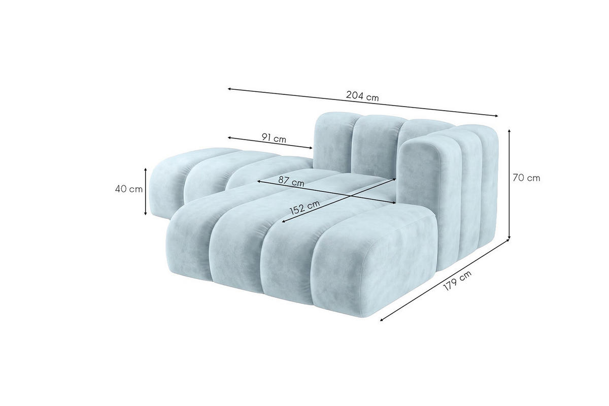 CHAISELONGUE Modulare Mit Hocker, Velvet-Stoff Riviera, Babyblau, Rechts, GRAND - Hellblau, Holz (204/179cm) - Kaiser Möbel