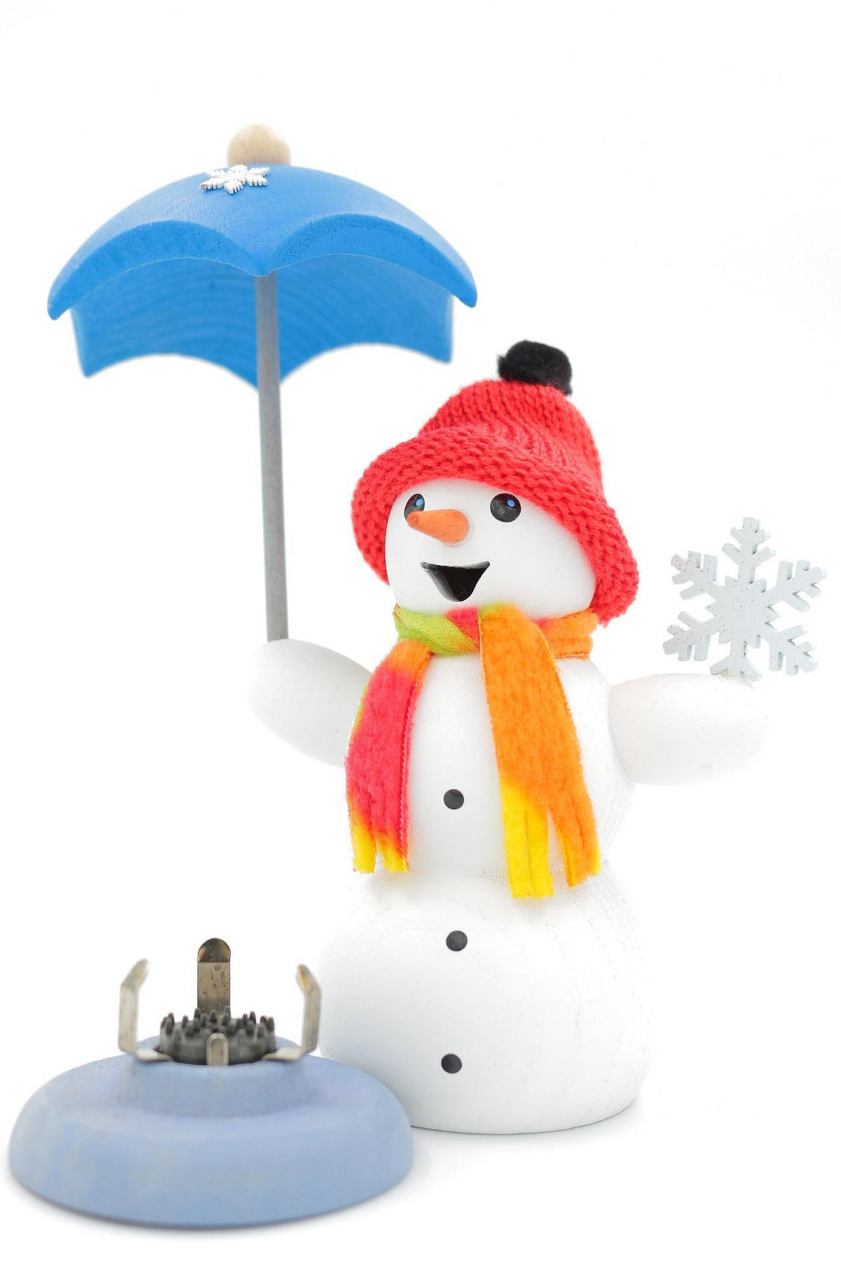 RÄUCHERFIGUR Räuchermännchen Schneemann mit Schirm 13 cm - Multicolor, Holz (6/13/10cm)