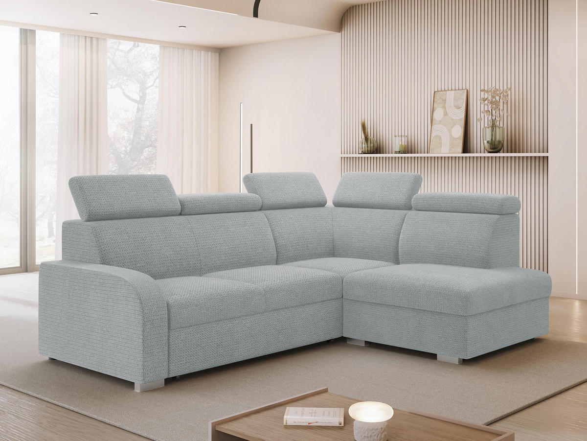 ECKSOFA Oslo 2rRLXp, Seite: Rechts 2R+R+LXP - Silberfarben/Hellgrau, Holz/Textil (250/200cm) - MIRJAN24
