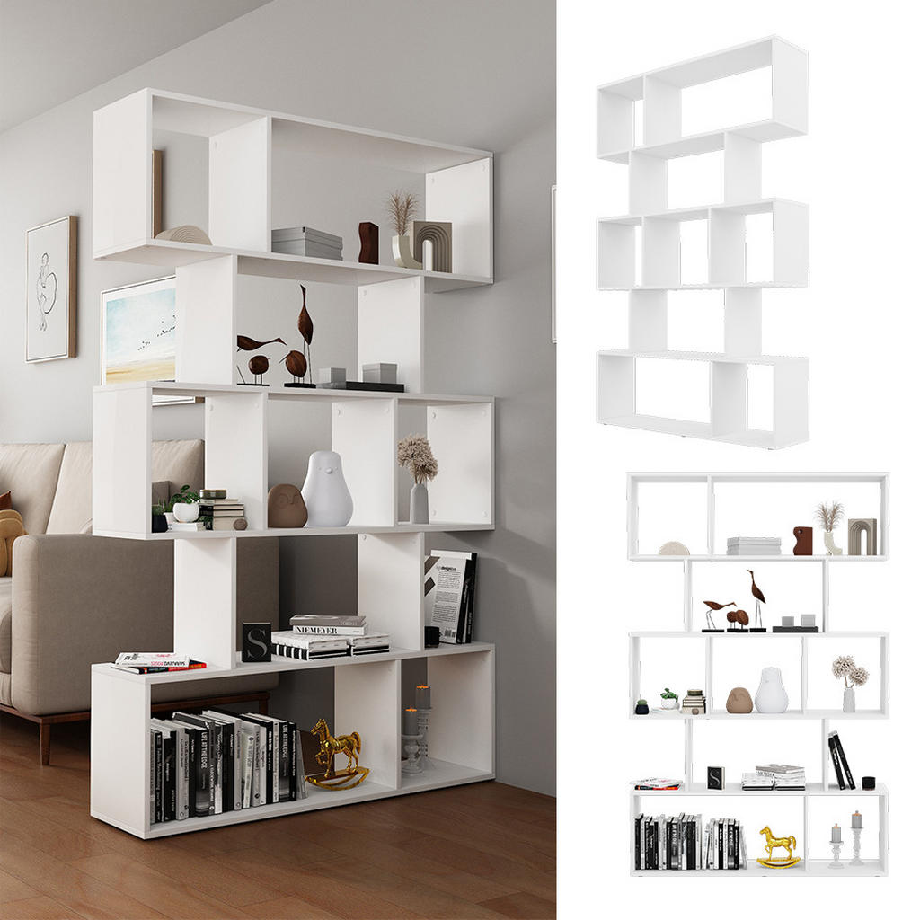 Thumbnail - Vicco Raumteiler, Weiß, Holzwerkstoff, 9 Fächer, Rechteckig, 106x161.5x25 cm, Wohnzimmer, Regale, Bücherregale