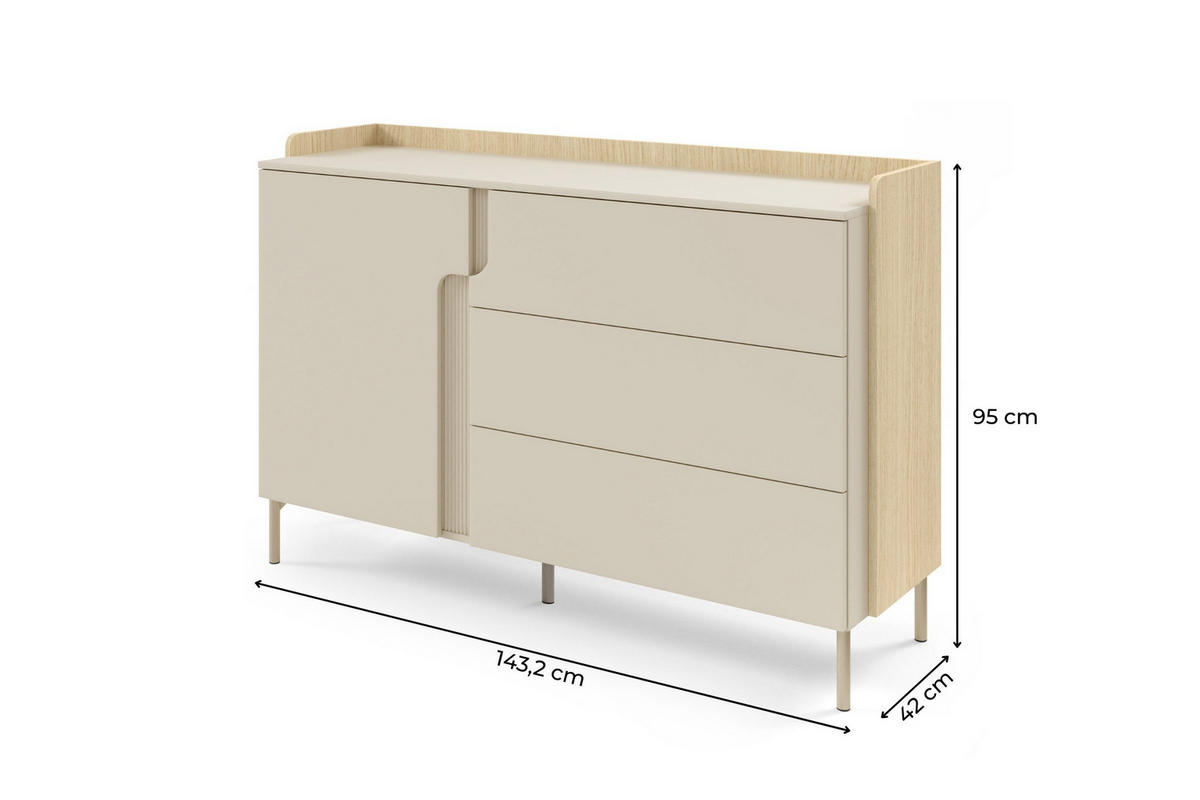 KOMMODE PAURO 07 143/95/42 cm in Eiche Mavelie / Macadamia - Eichefarben/Beige, Holzwerkstoff (143/95/42cm) - Deine Möbel 24