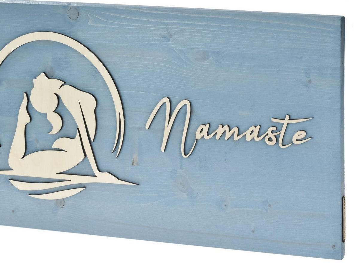 HOLZBILD Yoga blau Poorna Bhujangasana - Königskobra 80x30cm - Blau, Holz (80/30cm) - Raumzutaten