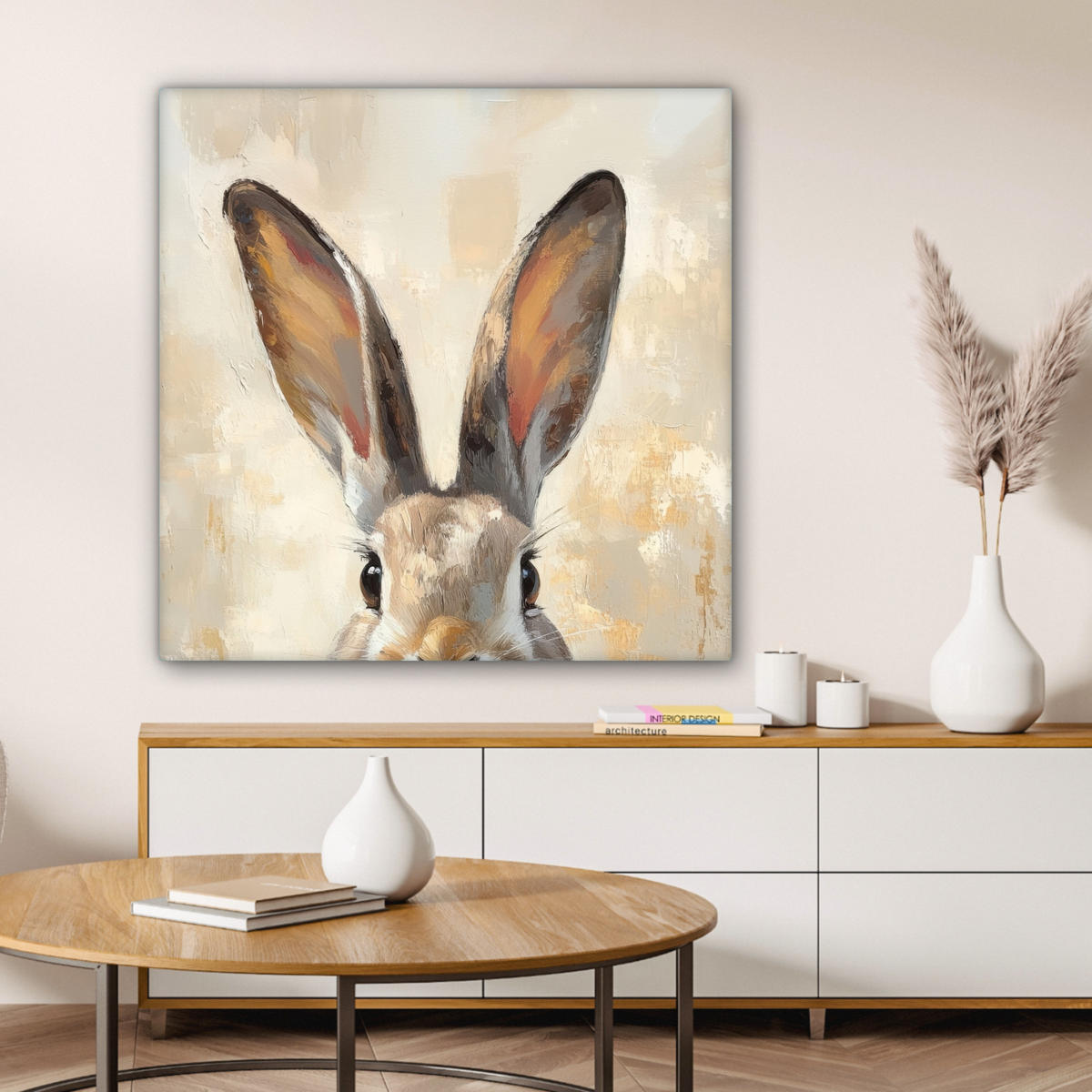 LEINWANDBILD Hase - Ohren - Braun Deko Groß 90x90 cm - Beige, Textil (90/90cm) - MuchoWow