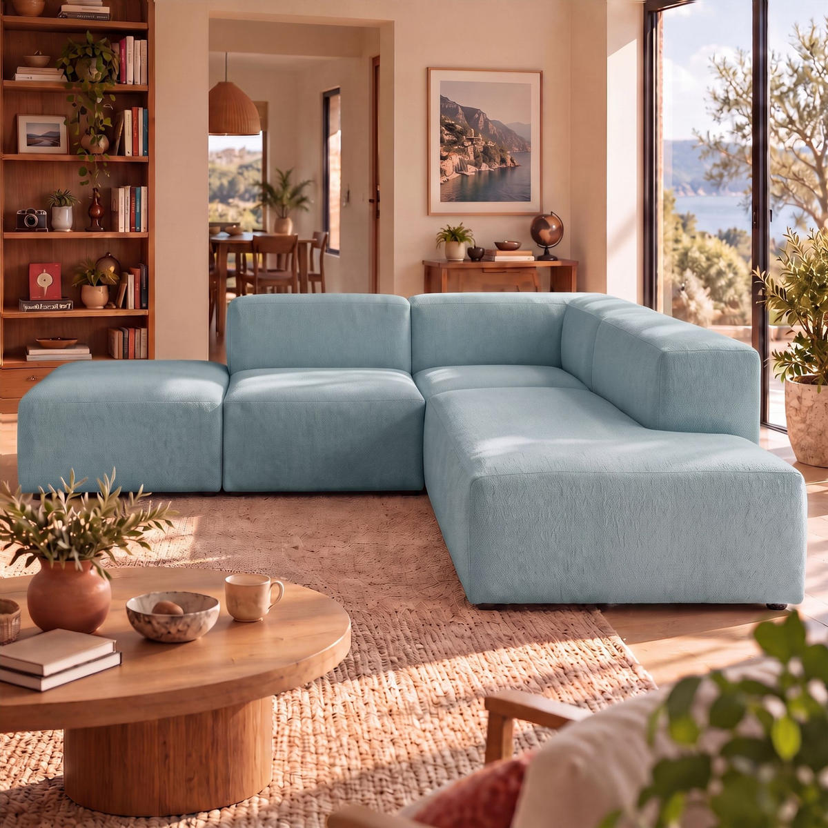 4-SITZER modulares Ecksofa HEAVEN SET 3 Rechts, Breite 270 cm Webstoff Blaugrau - Blaugrau/Schwarz, Holz/Kunststoff (270/245cm) - Muffo
