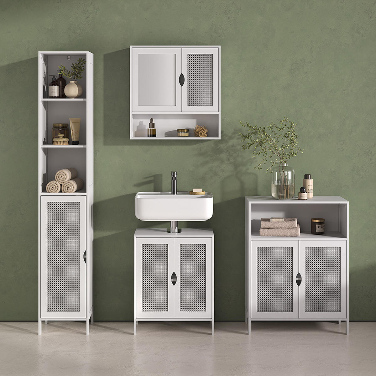 BADMÖBEL-SET Mincio, Weiß, 4-teilig - Weiß, Holzwerkstoff (50/60/29cm) - Livinity®