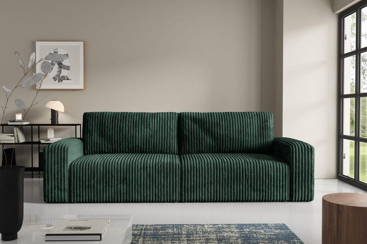 SCHLAFSOFA 4-Sitzer Cord Grün - Grün, Textil (244/70/102cm) - Furnisell