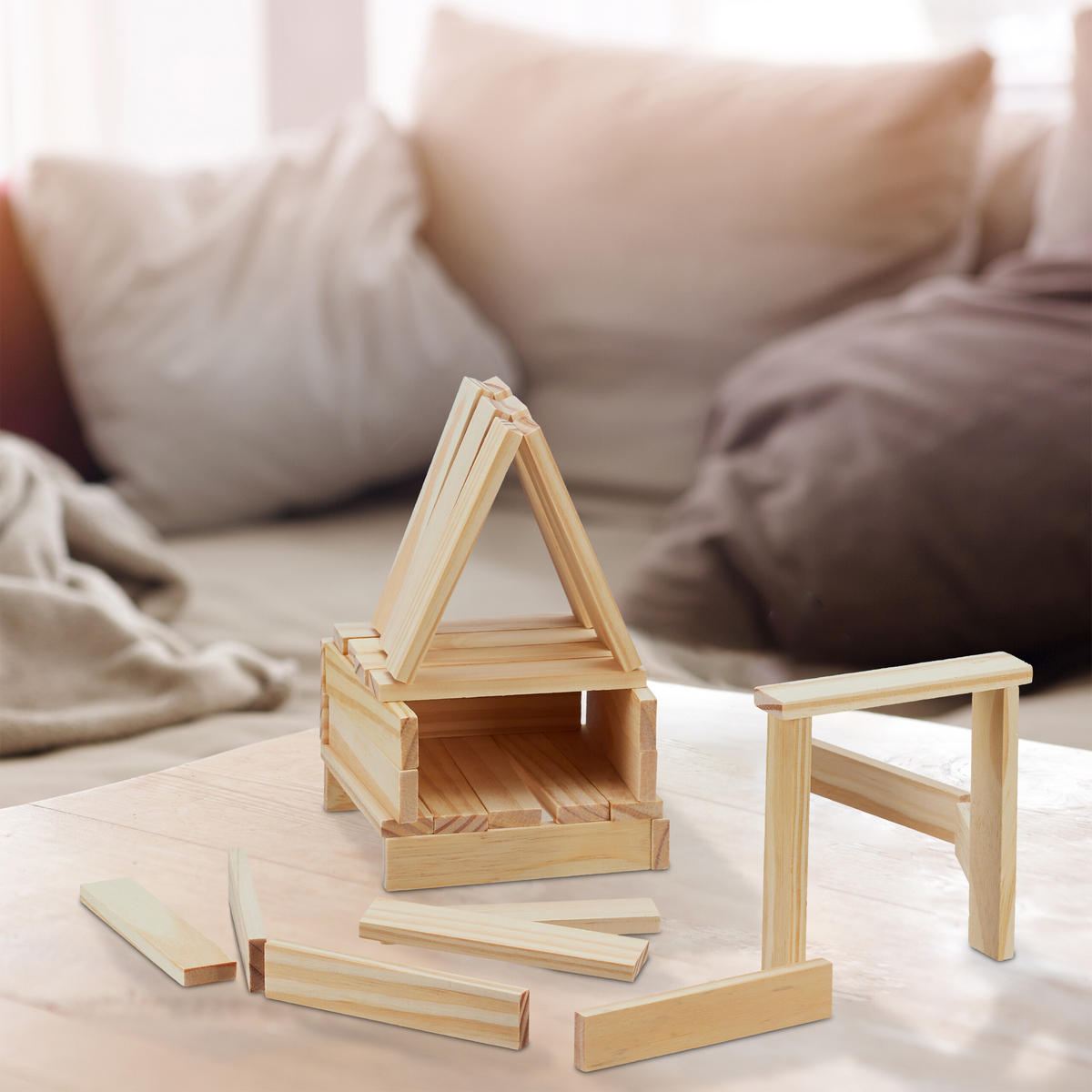 WACKELTURM - Hellbraun, Holz (12/12cm) - Relaxdays