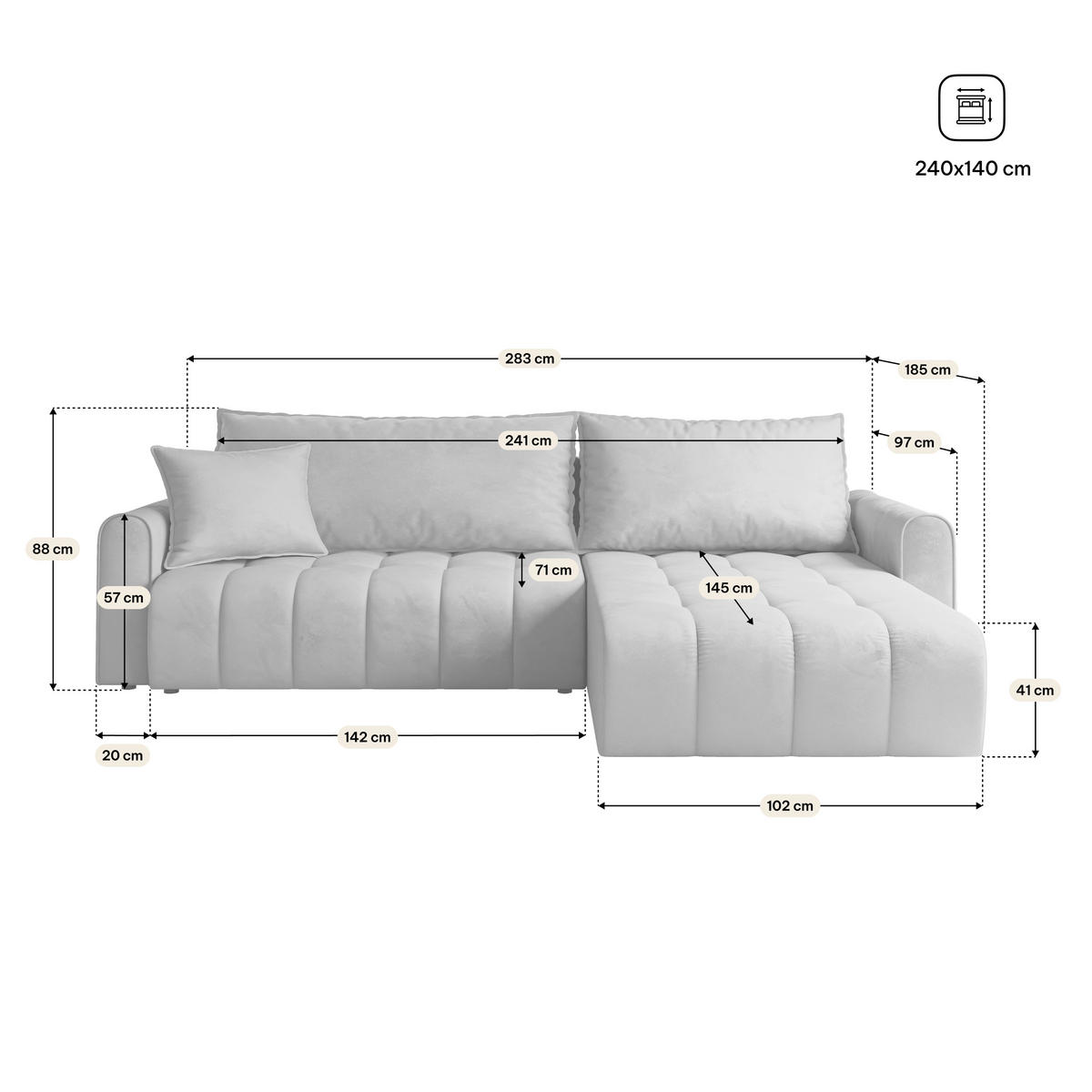 ECKSOFA FRIGA Gelb Velours-Stoff mit Schlaffunktion - Gelb, Holz (283/185cm) - MASSENO